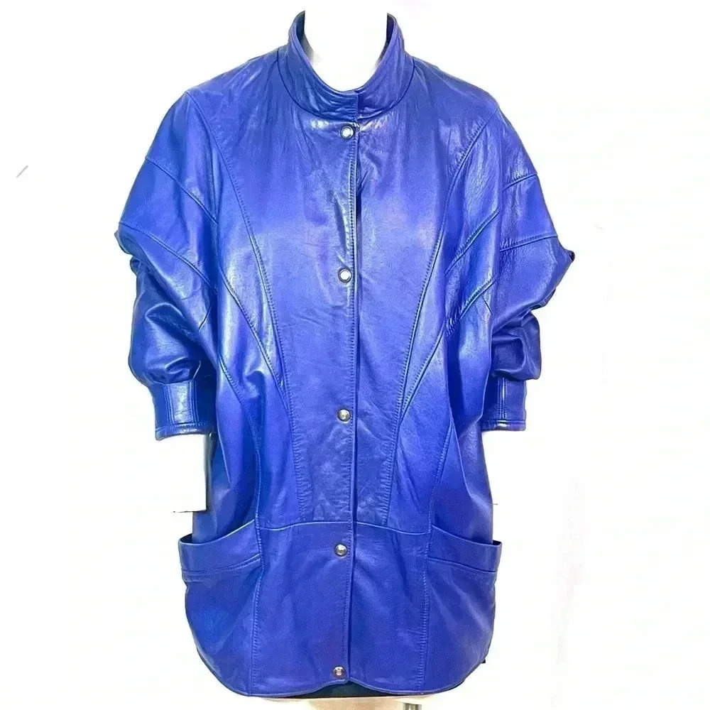 VINTAGE  Cuir Fin Purple Leather Coat Size M